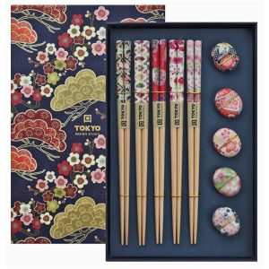 Set 5 paia bacchette con appoggia bacchette AB17905
