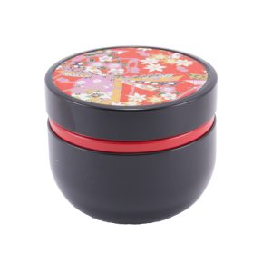 Tea caddy rosso nero rotondo