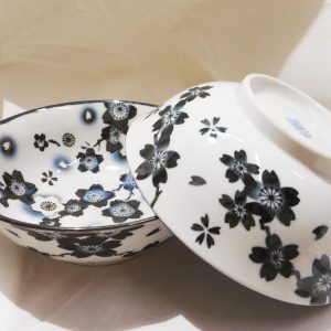 Set 2 ciotole bianche fiori neri HANASAKURA 696-408-010