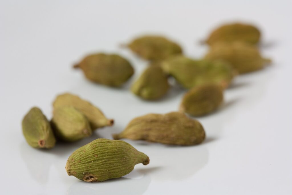 Capsule di cardamomo verde in primo piano